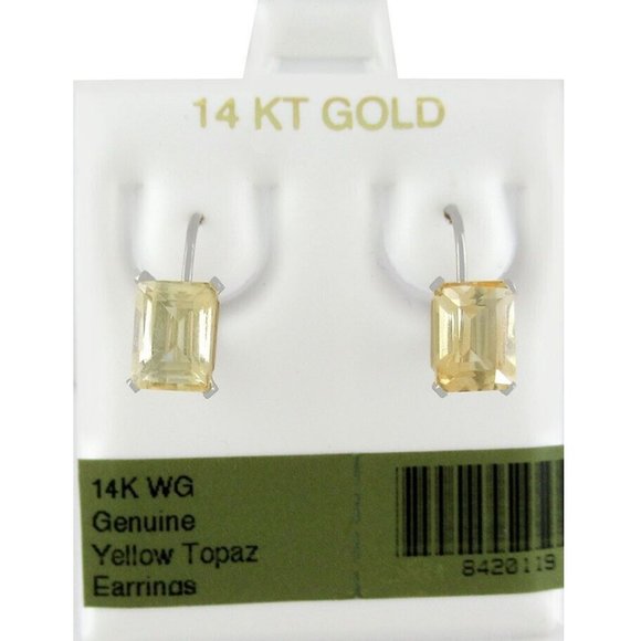 Genuine 2.18 Cts Yellow Topaz Stud Earring 14k White Gold